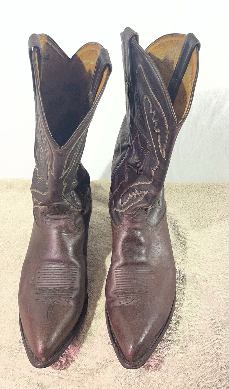 Vintage Tony Lama Western Cowboy Boots Size 13D Brown Leather Made In USA